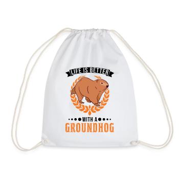 Life is better with a Groundhog Marmot - Drawstring Bag - white - Front