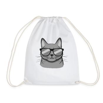 Cat With Sunglasses Funny Kitten Gift - Drawstring Bag - white - Front