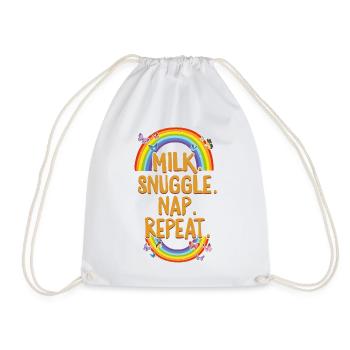 Napping Shirt, Milk Snuggle Nap Repeat, Funny - Drawstring Bag - white - Front