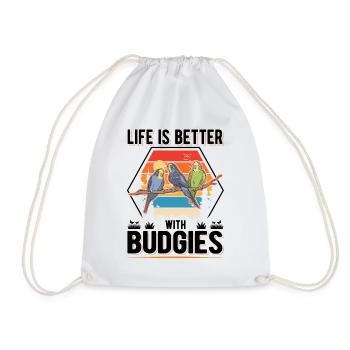Life is better with Budgies Budgies Budgie - Drawstring Bag - white - Front