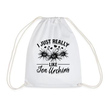 Funny sea urchin lover I just like sea urchins - Drawstring Bag - white - Front