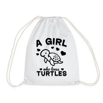 Sea Turtle Lover Girls A girl who - Drawstring Bag - white - Front