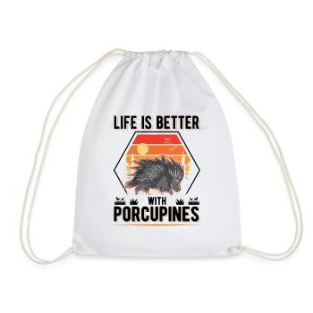 Life is better with Porcupines porcupine - Drawstring Bag - white - Front