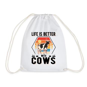 Life is better with Cows Cow Cattle Breeder - Drawstring Bag - white - Front