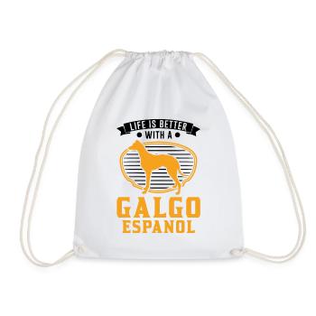 Life is better with a Galgo Espanol - Drawstring Bag - white - Front