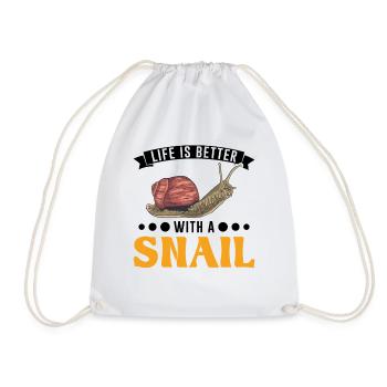 Life is better with a Snail Schnecke - Drawstring Bag - white - Front