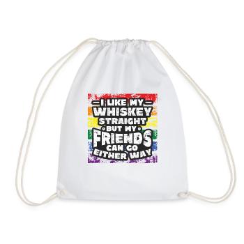 Likes my whiskey straight, I support LGBT. - Drawstring Bag - white - Front
