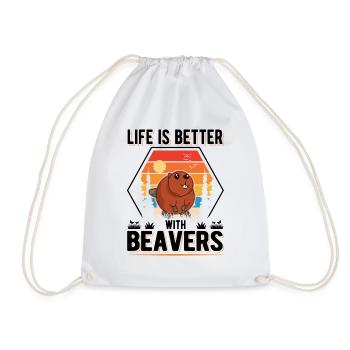 Life is better with Beavers Biber - Turnbeutel - Weiß - Vorne