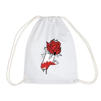 Aesthetic Dark Pattern Hand Bleeding Holding Rose - Drawstring Bag - white - Front