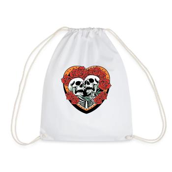 True Love Last Gothic Bones Skeleton Roses Death - Drawstring Bag - white - Front