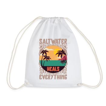Strandliebhaber-Shirt, Salzwasser heilt alles - Turnbeutel - Weiß - Vorne