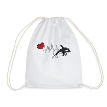Heartbeat Valentine's Day Orca Whale Motif with Heart - Drawstring Bag - white - Front
