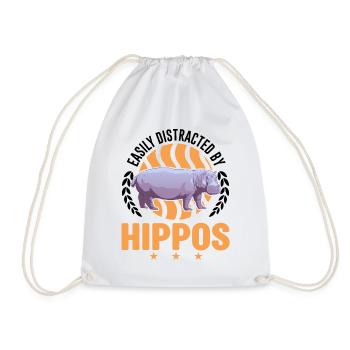 Easily distracted by Hippos Hippo Hippo Hippo - Drawstring Bag - white - Front