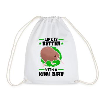 Life is better with a kiwi bird - Drawstring Bag - white - Front