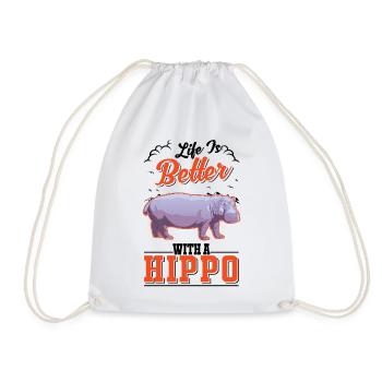 Life is better with a Hippo Nilpferd Flusspferd - Drawstring Bag - white - Front