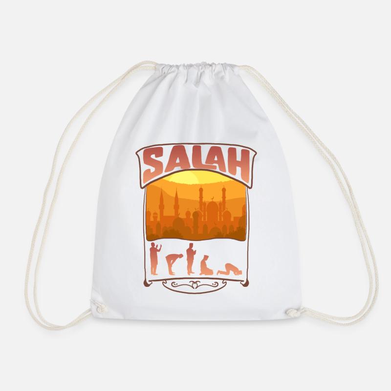 Salah Shirt, Muslim Praying Gift Tee, Arabic - Drawstring Bag - white