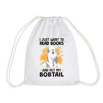 Reading books and petting Bobtail German Shepherd - Drawstring Bag - white - Front