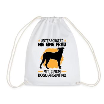 Unterschätze nie eine Frau mit Dogo Argentino - Turnbeutel - Weiß - Vorne