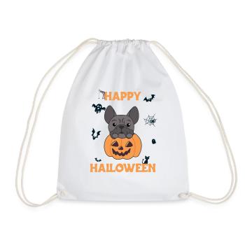 French Bulldog Pumpkin Cute Dogs Happy Halloween - Drawstring Bag - white - Front