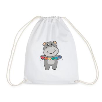 Rainbow Flag Gay Pride LGBTQ Herzen Hippo - Turnbeutel - Weiß - Vorne