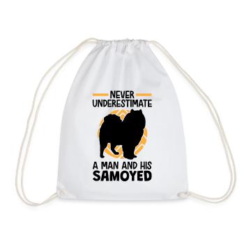 Woman with Samoyed Sled Dog Samoyeds - Drawstring Bag - white - Front