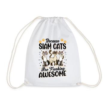 Because Siam Cats are freaking awesome - Drawstring Bag - white - Front