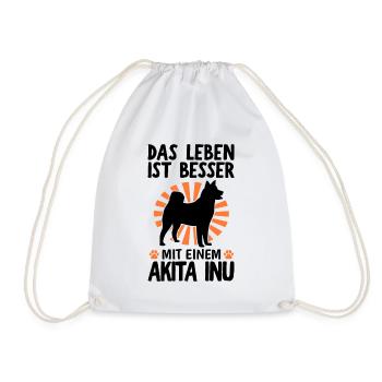 Leben ist besser mit Akita Inu japanischer Spitz - Turnbeutel - Weiß - Vorne