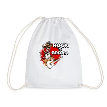Halloween Cowboy Skeleton Rocker Hand Rock - Drawstring Bag - white - Front