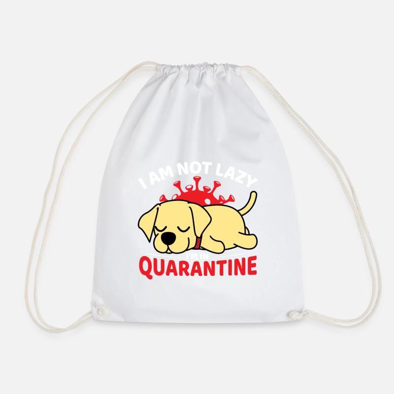 Cute dog with quarantine motif - Drawstring Bag - white