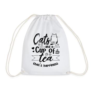 Cats and a cup of Tea that's Happiness - Cute Cat - Drawstring Bag - white - Front