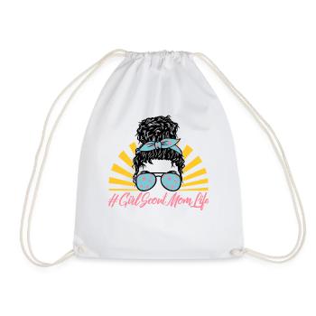 Mom Shirt, Girl Scout Mom Life Messy Bun Tee, - Drawstring Bag - white - Front