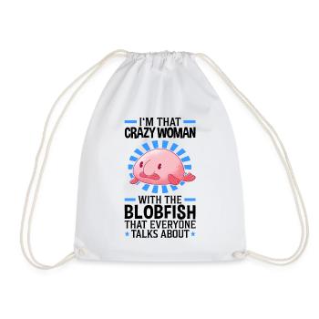 Crazy woman with the blobfish - Drawstring Bag - white - Front