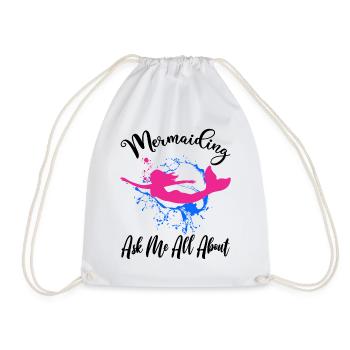 Ask Me All About Mermaiding Mermaid Themed Swimmin - Drawstring Bag - white - Front