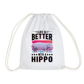 Life is better with a Hippo Nilpferd Flusspferd - Drawstring Bag - white - Front