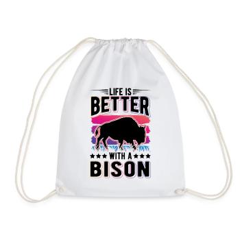 Life is better with a Bison Water Buffalo Buffalo Buffalo - Drawstring Bag - white - Front
