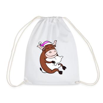 Bœuf avec oreiller et bonnet de couchage - Sac de sport léger - blanc - Devant