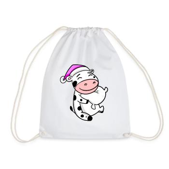 Cow with pillow and sleeping cap - Drawstring Bag - white - Front