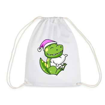 Dinosaur with pillow and sleeping cap - Drawstring Bag - white - Front