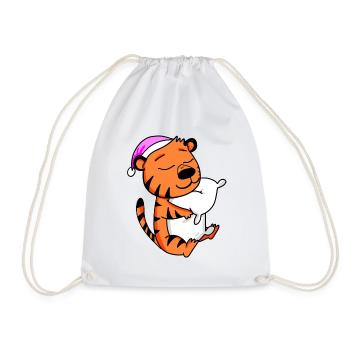 Tiger mit Kissen und Schlafmütze - Turnbeutel - Weiß - Vorne