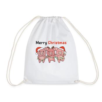 Pig Christmas sweet pigs Merry Christmas - Drawstring Bag - white - Front