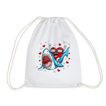 Shark Heart valentine's day Heart Shark Motif - Drawstring Bag - white - Front