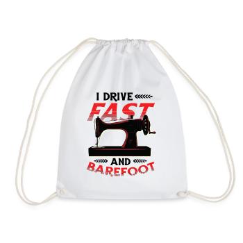 I Drive Fast And Barefoot Sewing Machine - Drawstring Bag - white - Front