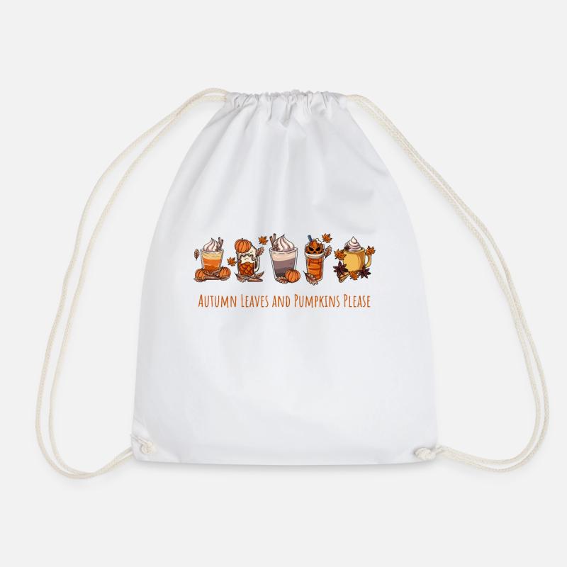 Autumn Leaves Pumpkin - Drawstring Bag - white