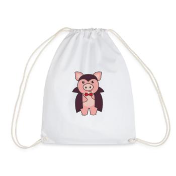 Pig Halloween Cute Devil Vampire Costume - Drawstring Bag - white - Front