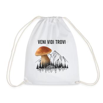 Outfit for mushroom pickers with mountains porcini mushroom mushroom - Drawstring Bag - white - Front