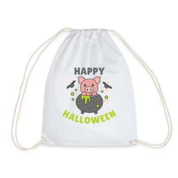 Cochon Joyeux Halloween Chaudron Chauve-souris - Sac de sport léger - blanc - Devant