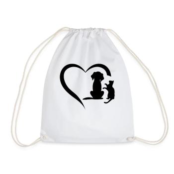 Dog Puppy and Baby Cat Heart - Cute Animal Dog & C - Turnbeutel - Weiß - Vorne