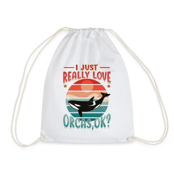 Orca Whale, I love orcas, really. - Drawstring Bag - white - Front