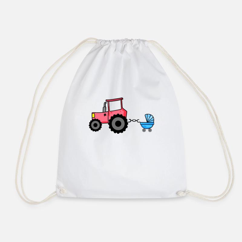 Traktor mit Babywagen - Turnbeutel - Weiß