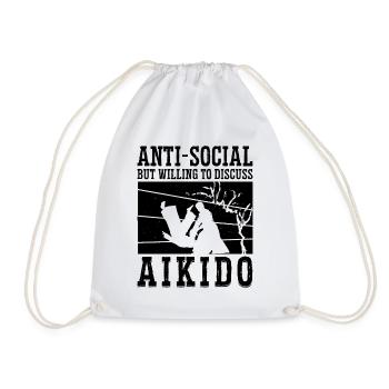 Anti-Social But Willing Aikido Fighter Samurai - Drawstring Bag - white - Front